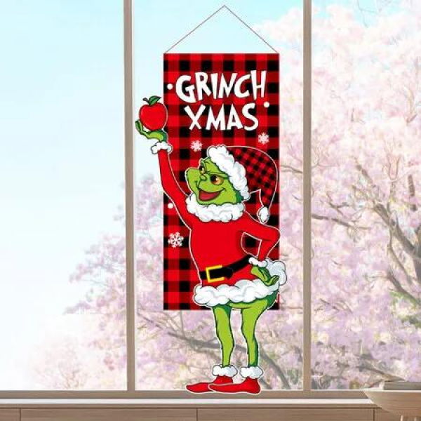 Grinch Christmas Decorations Merry Christmas Banner Indoor Home Decor of Porch Door Hanging Flag