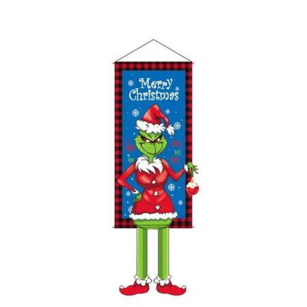 Grinch Christmas Decorations Merry Christmas Banner Indoor Home Decor of Porch Door Hanging Flag