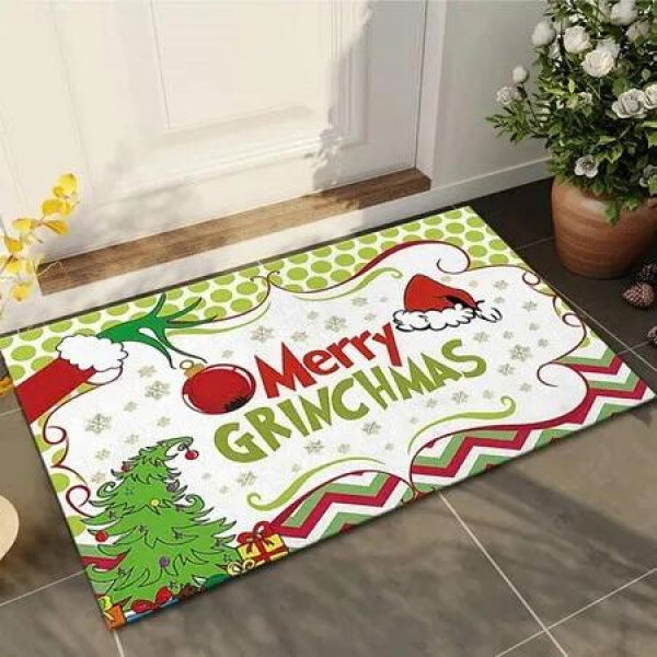 Grinch Christmas Doormat Plaid Washable Non-Slip Front Door Mat Indoor Outdoor Holiday Decor