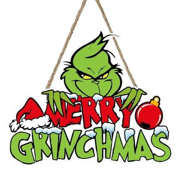 Grinch Christmas Hanging Sign Christmas Welcome Sign Door Wooden Sign for Home Tree Decorations