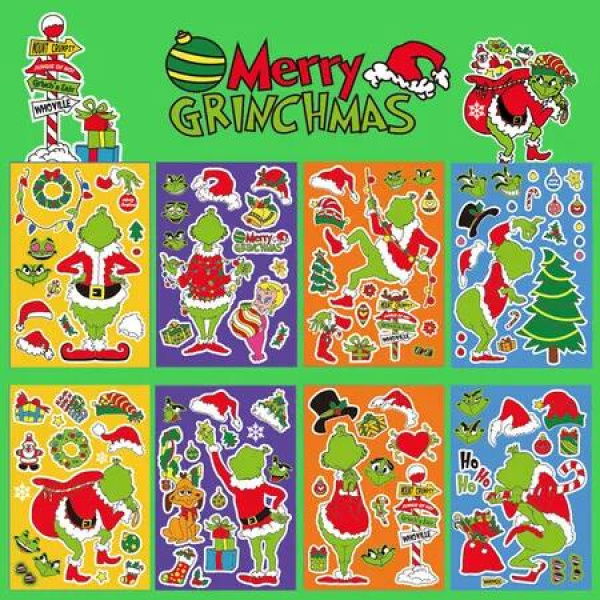 Grinch Christmas Stickers for Kids Crafts Party Games DIY Activity Favour Pack Make Your Own Christmas Games for Party Favor Grinch Stickers for Kids