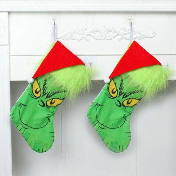 Grinch Christmas Stockingï¼ŒChristmas Light Stockingsï¼ŒHoliday Stockings for Decorating Ornaments 2PCS