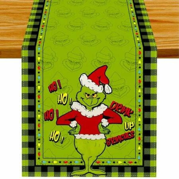 Grinch Christmas Table Runner Merry Christmas Tablecloth Christmas Xmas Winter Holiday Home Kitchen Dining Room Table Decorations 33*183CM