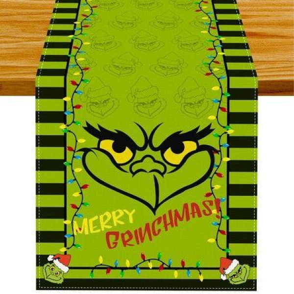 Grinch Christmas Table Runner Merry Grinchmas Grinch Table Runner Tablecloth Xmas Winter Holiday Home Kitchen Dining Room-33*183 CM