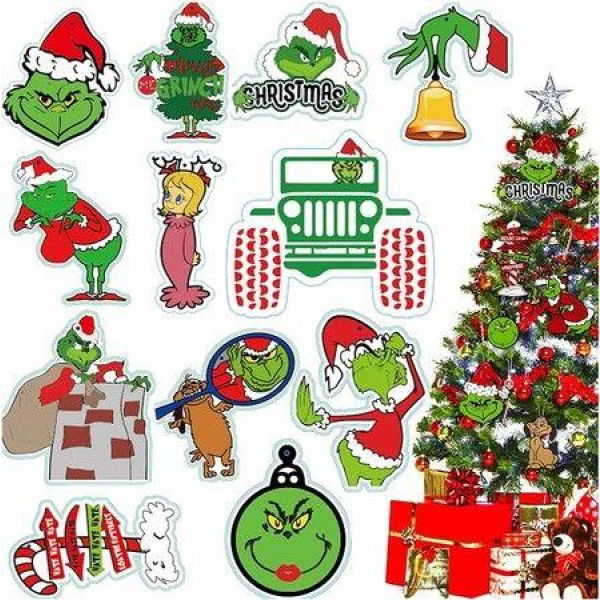 Grinch Christmas Tree Decoration, 24 Pieces Grinch Christmas Decoration Paper Hanging Christmas Tree Decoration Winter Christmas Party Supplies