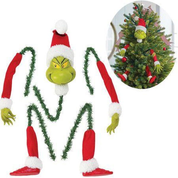 Grinch Christmas Tree Decoration Elf Head Arms Legs Stuck Tree Topper Garland Ornaments Christmas Decor