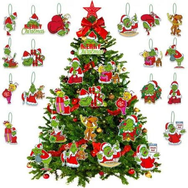 Grinch Christmas Tree Hanging Ornaments Decoration Set of 32 Tree Decorations,Indoor Outdoor Christmas Tree Decor