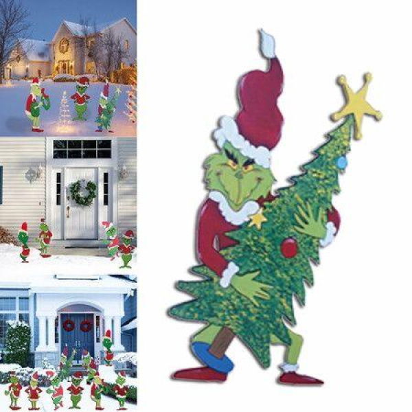 Grinch Christmas Yard Signs Decorations Outdoor Decoration Christmas Tree Corrugate Yard Stake Signs Christmas Decoration Lawn Yard Outdoor Decoration