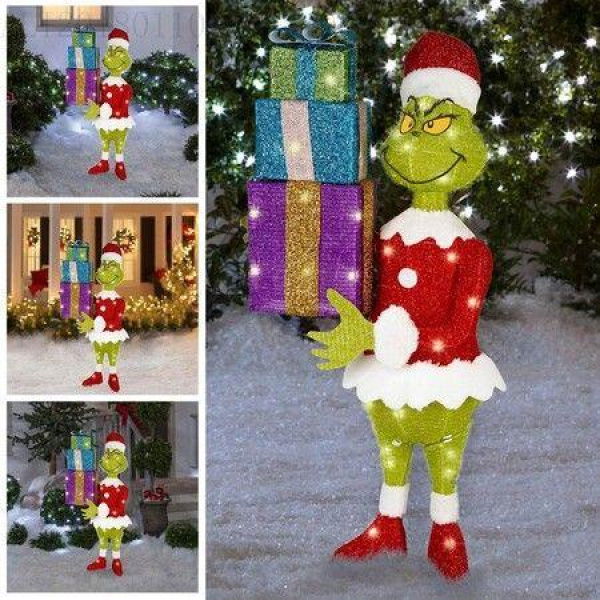 Grinch Garden Lawn Sign with Stakes Grumpy Flying Grinch Christmas Outdoor Decoration