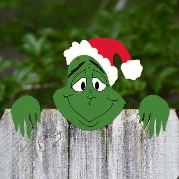 Grinch Garden Yard Art Xmas Home Patio DIY Holiday Decor Outdoor Cute Garden Fence Sign Ornament