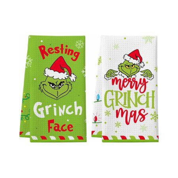 Grinch Holiday Kitchen Towels 2-Pack Absorbent Christmas Bathroom Hand Towels