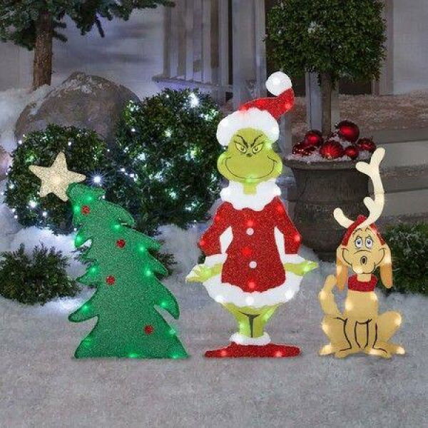 Grinch LED Light Yard Sign Stick Christmas Grinch outdoor garden decoration LED lights, acrylic Christmas decorations