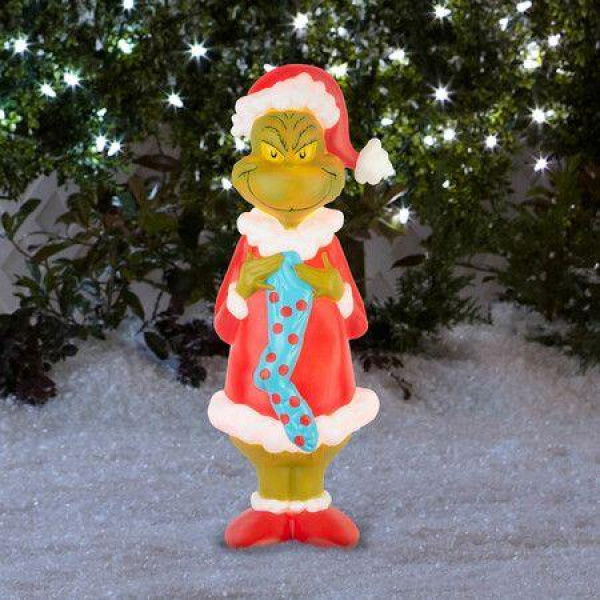 Grinch Stealing the Christmas LED Lights Glowing Outdoor Yard Stakes Ornaments