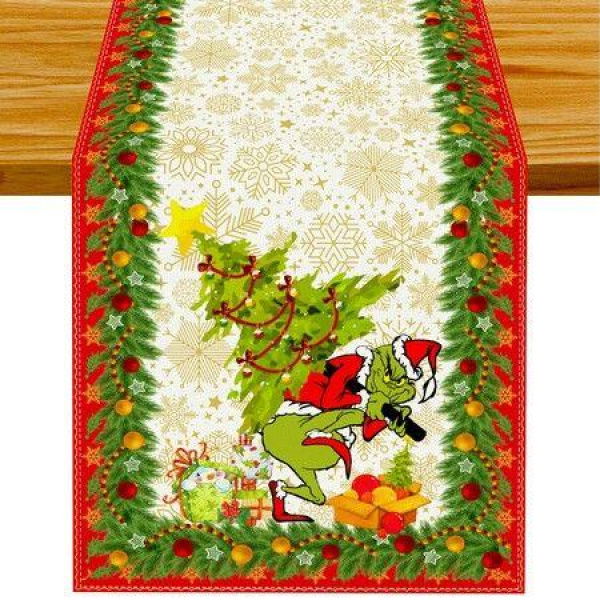 Grinch Table Runner Merry Grinchmas Tablecloth Winter Xmas Christmas Decorations and Supplies for Home Kitchen Table-33*183cm