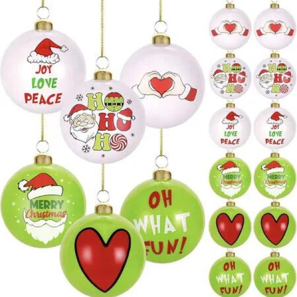 Grinchs Christmas Decorations,12 Pcs Green and White Shatterproof Christmas Ornaments Set with Hooks, Xmas Classic Tree Balls for Holiday Decor
