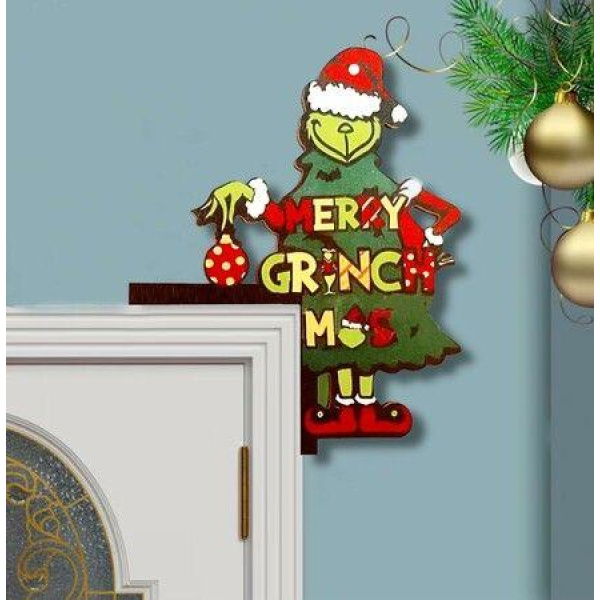 Grinchs Christmas Door Frame Decorations, Wooden Funny over the Door Frame Christmas Decorations for Front Door