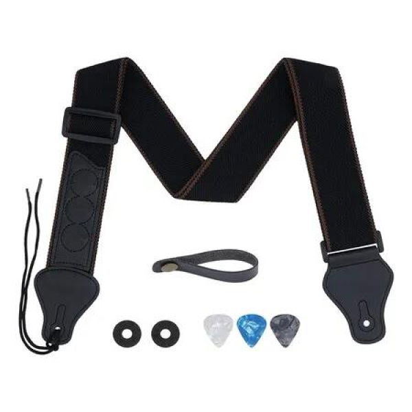 Guitar Strap, Soft Cotton Straps With 3 Pick Holders, Button Headstock Adaptor, 1 Pair Locks and 3 Picks Set For Electric or Acoustic Guitar