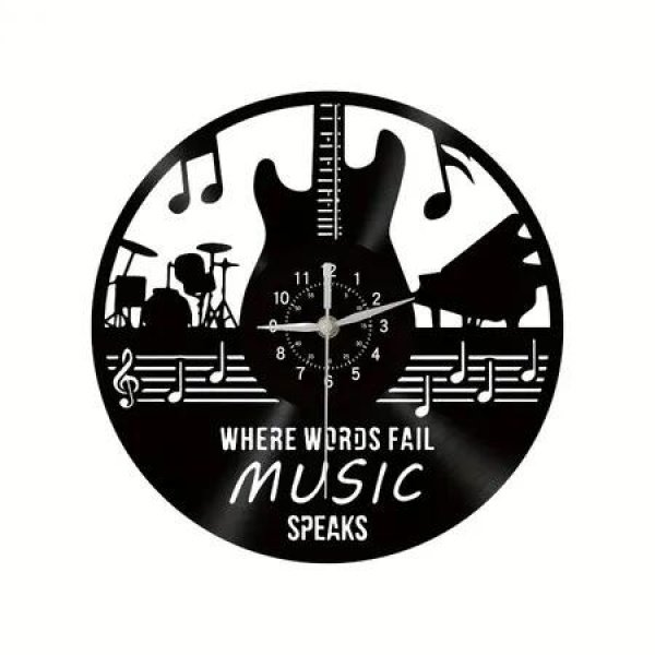 Guitar Wall Clock Music Vinyl Record Wall Decor Round 12 Inch, Room Decor Rock Music Party Vintage Record ,Decor Aesthetic Decor Unique Art Wall Decals