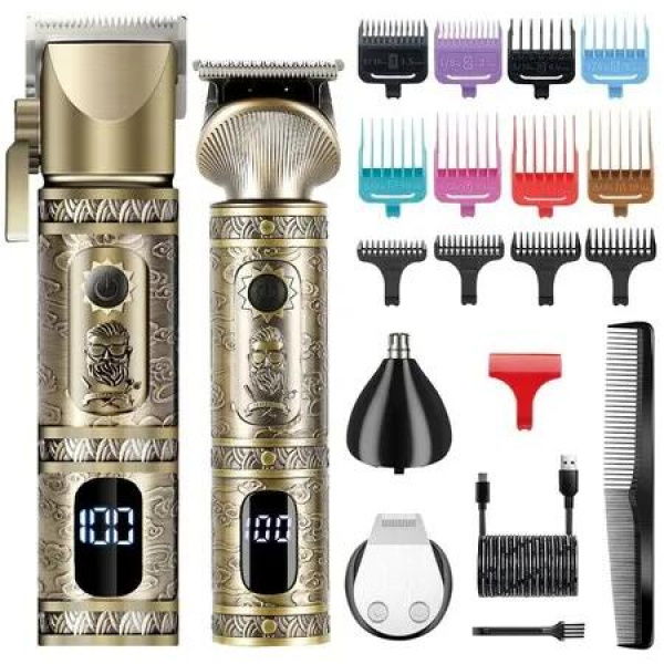 Hair Clipper and T-Blade Trimmer Set for Men, Cordless Rechargeable Barber Clipper Beard Nose Hair Trimmer Multipurpose Grooming Kit LED Display