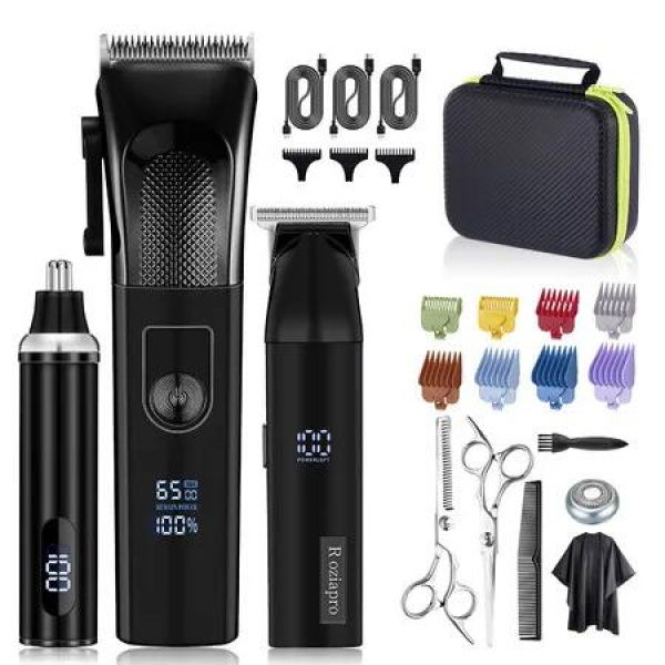 Hair Clippers for Men Precise Close Cutting Beard Trimmer Rechargeable Barber Electric Nose Hair Trimmer Professional Hair Clippers Kit (Black)