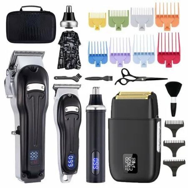 Hair Clippers for Men Zero Gapped T-Blade Trimmer Cordless Nose Hair Trimmer Electric Foil Shaver Rechargeable Hair Grooming Set with LED Display (Black)
