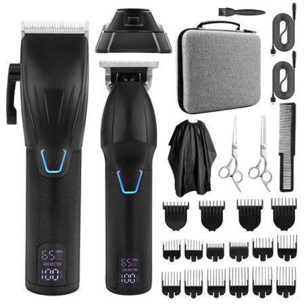 Hair Clippers T-Blade Trimmer Set With Charging Base Cordless 4 Adjustable Speeds Hair Barbe Kit-Black