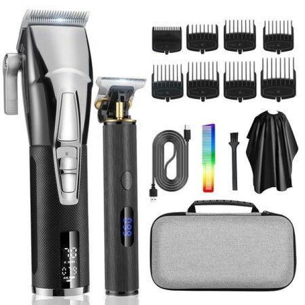 Hair Clippers With Beard Trimmer Set Cordless 2 Adjustable Speeds Haircut Kit T-Blade USB Rechargeable-Black