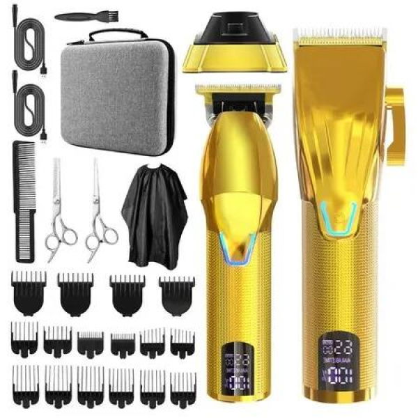 Hair Grooming Kit: T-Blade Clippers with Charging Base, Cordless Operation, 4 Adjustable Speeds, and Gold Finish