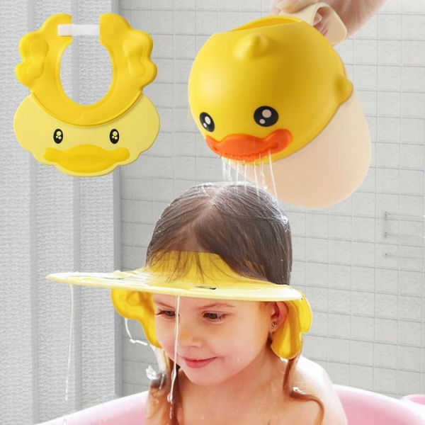 Hair Washing Hat Shower Bath Silicone Cap Soft Adjustable Visor Head Protector Shampoo Cap For Toddler Baby Kids Children (Yellow)