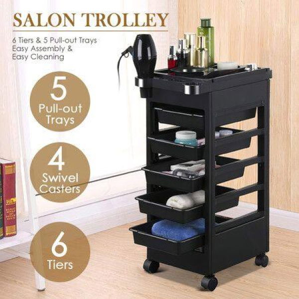 Hairdressing Trolley Storage Rolling Tool Cart Salon Furniture On Wheels 6 Tiers 5 Tray