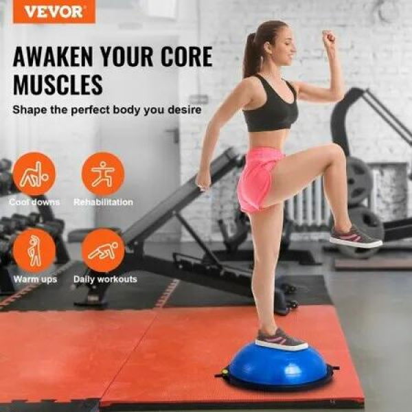 Half Exercise Ball Trainer 26 inch Balance Ball Trainer 1500lbs Capacity Stability Ball Yoga Ball with Resistance Bands & Foot Pump Strength Fitness Ball