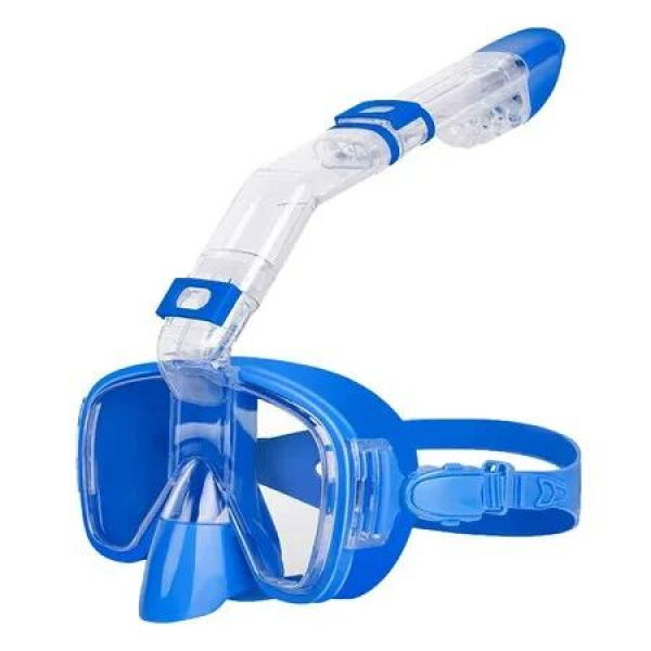 Half Face Snorkel Mask ,Foldable 180 Degree Panoramic View Snorkeling Mask with Camera Mount, Anti-Leak And Fog Color Blue Size S
