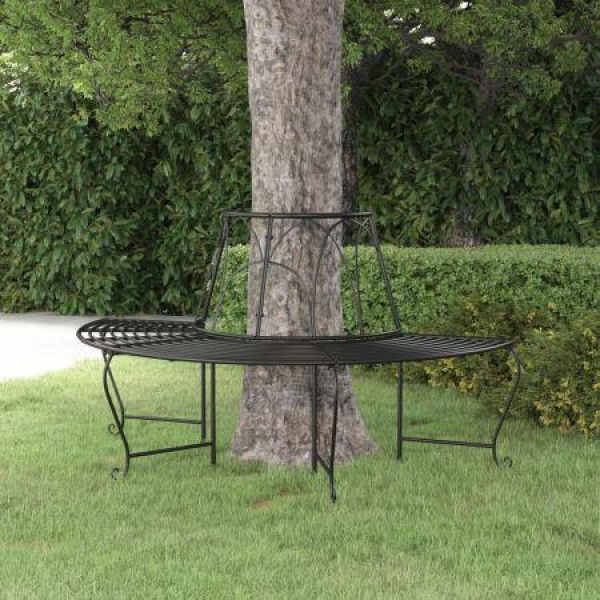 Half-Round Tree Bench 159cm Black Steel.