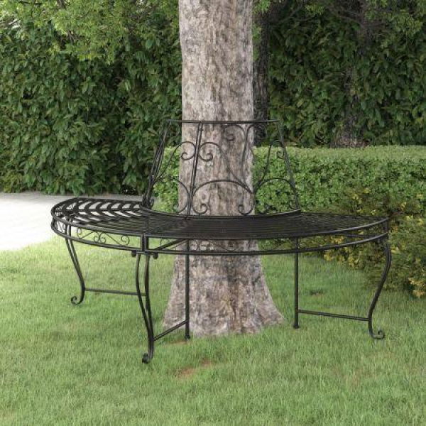 Half Round Tree Bench 160 Cm Black Steel.