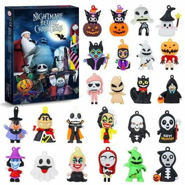 Halloween Advent Calendar 2025,Horror Figures Advent Calendar,Countdown Calendar with 24Pcs Collectible Doll Figures for Kids