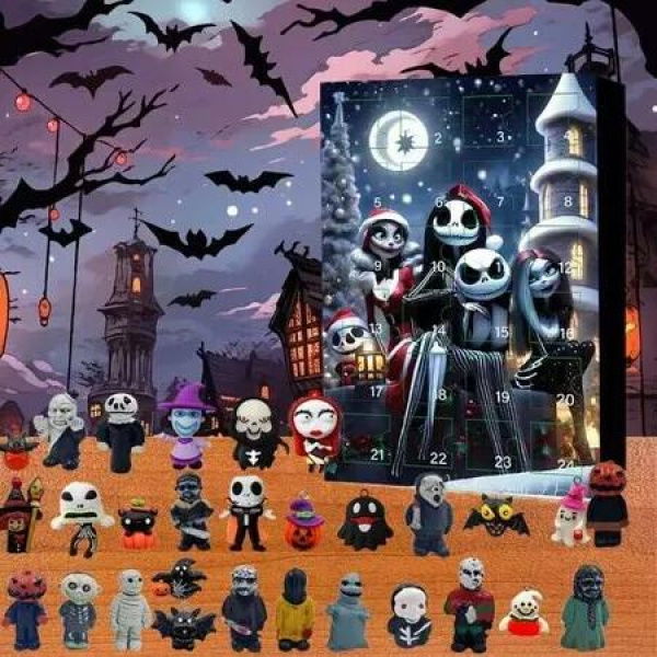 Halloween Advent Calendar, Halloween Countdown Calendar Contains 24 Gifts, Scary Doll Horror Figures Gift for Kids