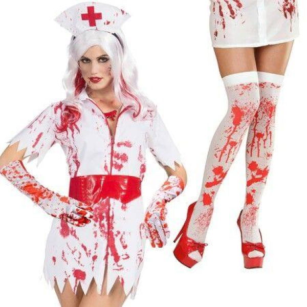 Halloween Bloody Costume Blood Gloves Sock Nurse White Bloody Socks Creepy Bloody Suit Halloween Cosplay Party Costume