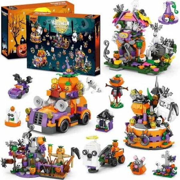 Halloween Countdown Advent Calendar 2025,31 Days Countdown Gifts 6 in 1 Haunted House Ghosts,Bats Pumpkins Building Block for Kids Goodie Bag Stuffers