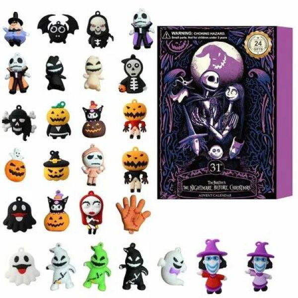 Halloween Countdown Calendar 24 Day,Scary Halloween Doll Horror Movie Figures Advent Calendar,Nightmare Before Christmas Advent Gift for Kids