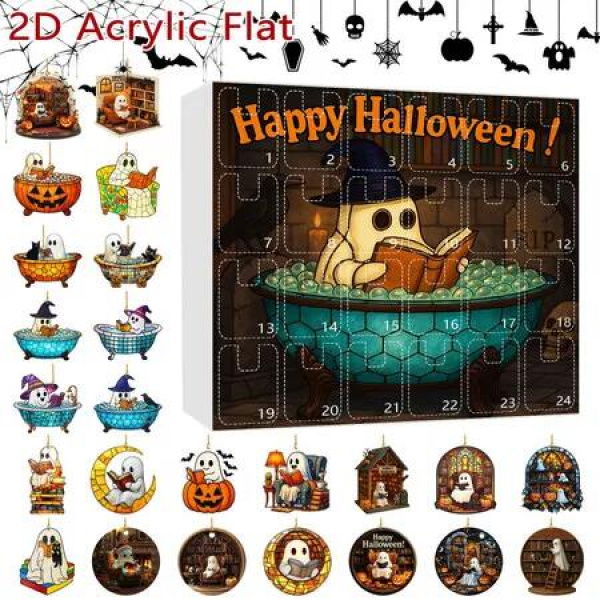 Halloween Countdown Calendar Blind Box 24 PCS Ghost Acrylic Pendant Decoration Ideal For Party Decoration Tree Decorations And Festive Countdowns