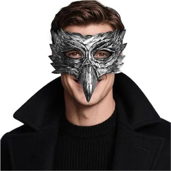 Halloween Crow Mask Bird Mask Eagle Masks Cosplay Masquerade Masks for Men Women Party Supplies Silver