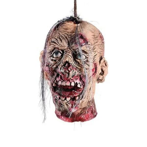 Halloween Decoration Props, Scary Hanging Severed Head Life Size Latex Zombie Head for Halloween Party Indoor Outdoor Bar Haunted House Decor