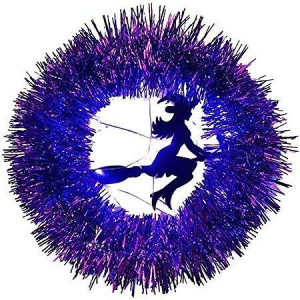 Halloween Decoration Witch Wreath LED For Front Door Purple Artificial Wreath LED Witch Wire Wreath Indoor Outdoor Decoration