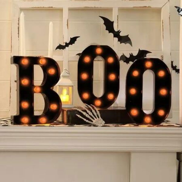 Halloween Decorations-3 LED Marquee Light up Letters BOO Sign Halloween Decor for Kitchen Tabletop Mantel Party Indoor