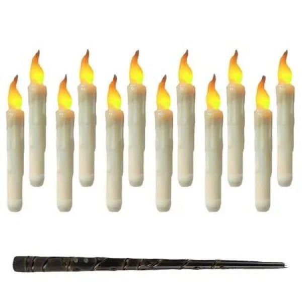 Halloween Decorations Hanging Candles,20 Pack Candles With Wand Magic,Flickering Warm Light Floating LED Candle For Harry Potter Party Decorations