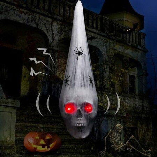 Halloween Decorations Hanging Outdoor 50cm Scary Skull With LED Red Eyes White