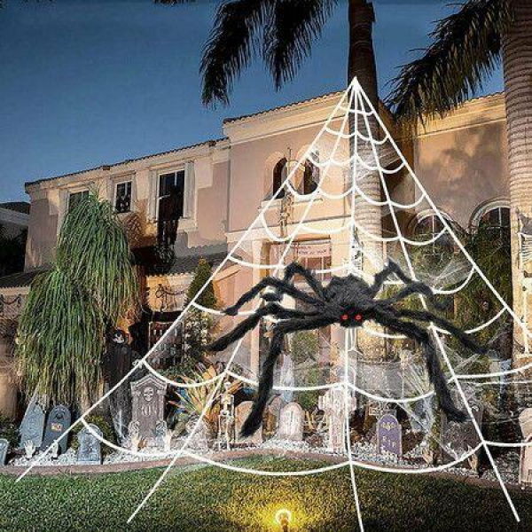 Halloween Decorations Outdoor Halloween Spider Web Decor Scary Giant Spider 100 Small Spiders Stretch Spider Webs For Outside Yard Party