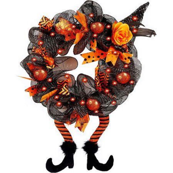 Halloween Decorations Wreaths With Witch Hat And Legs Lighted LED Lights For Door Wall To Decorate Parties Celebrations