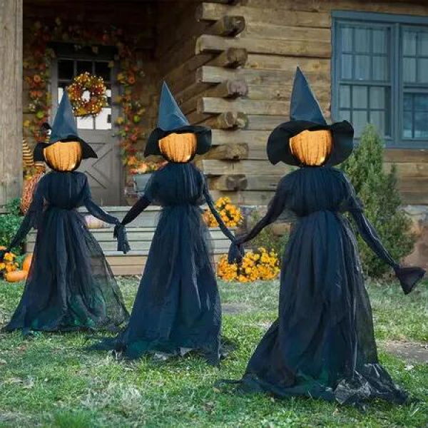 Halloween Decorations,5 FT Set of 3 Light Up Witches Holding Hands Witches with Stakes,Witch Decorations with Glowing Face for Yard Garden Outdoor Lawn Porch Haunted House Decor