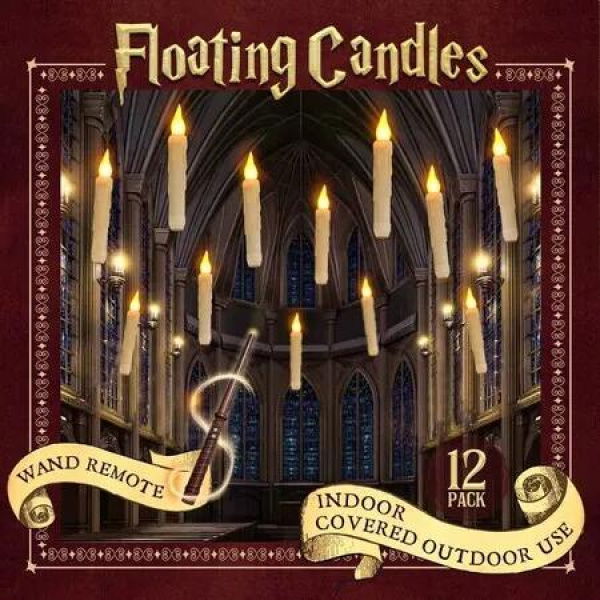 Halloween Decorations,Floating Candles with Wand,12 Pcs Magic Flickering Warm Light Flameless Floating LED Candle Decor for Indoor Home Room Classroom Bedroom Party